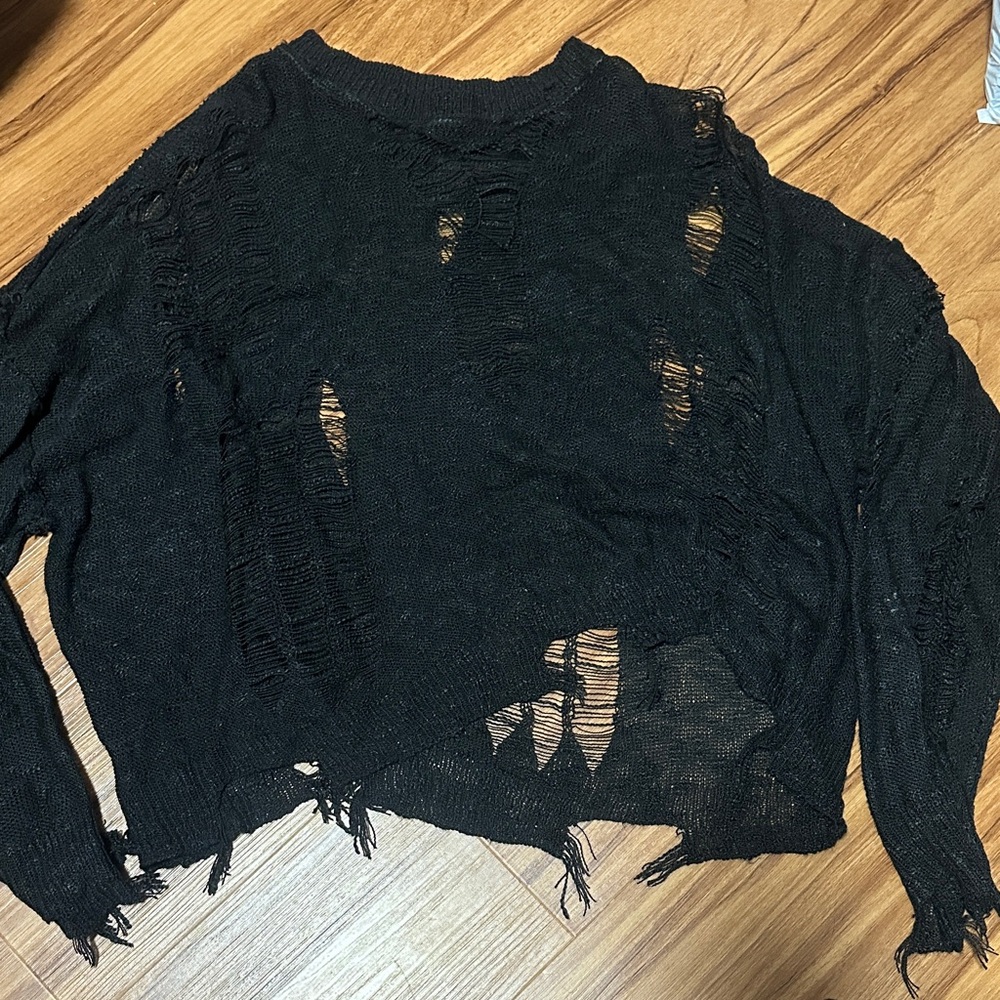 Distressed Black Knit Sweater